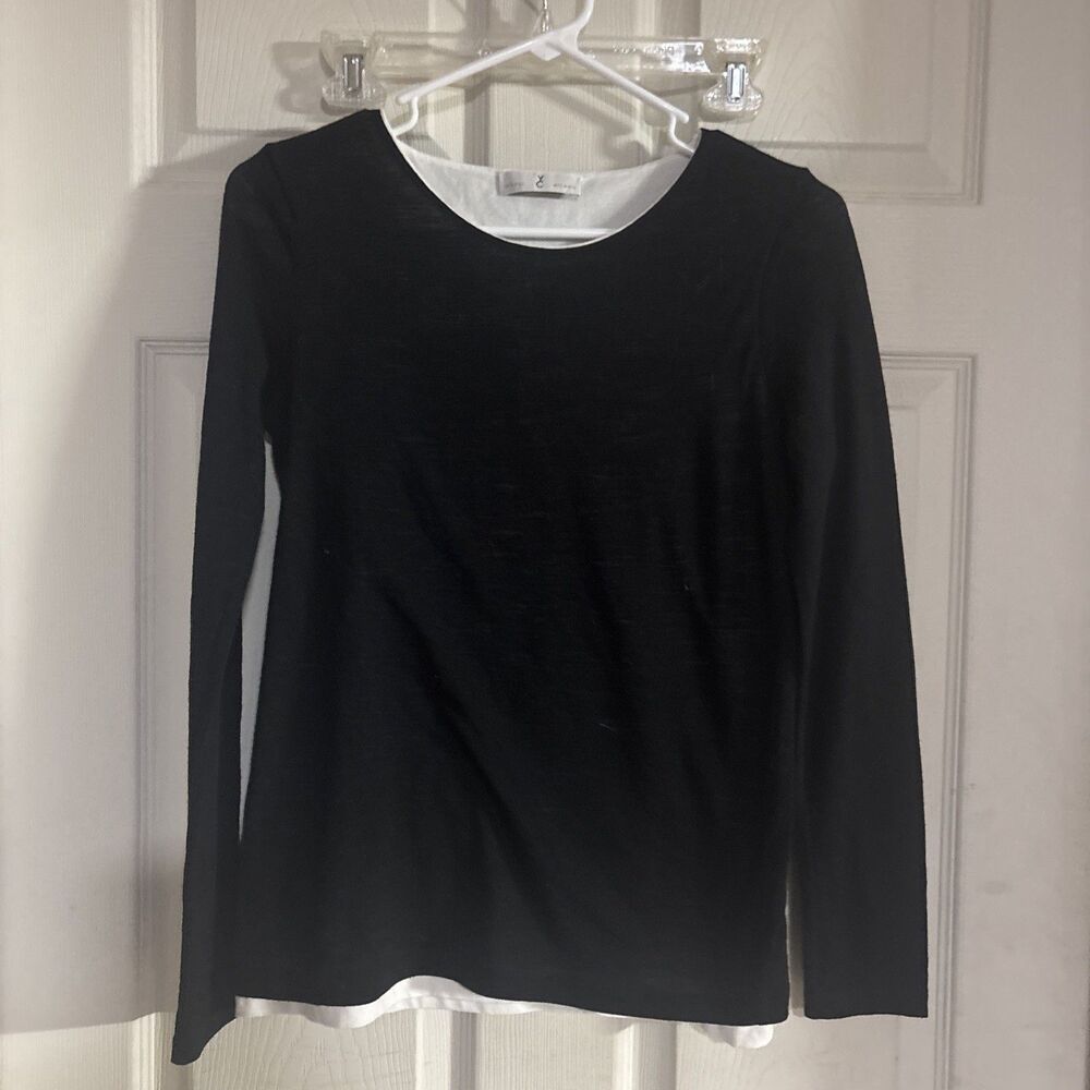 Whyci Milano Womens Long Sleeve Black Colored Tee, White Inside Size 40